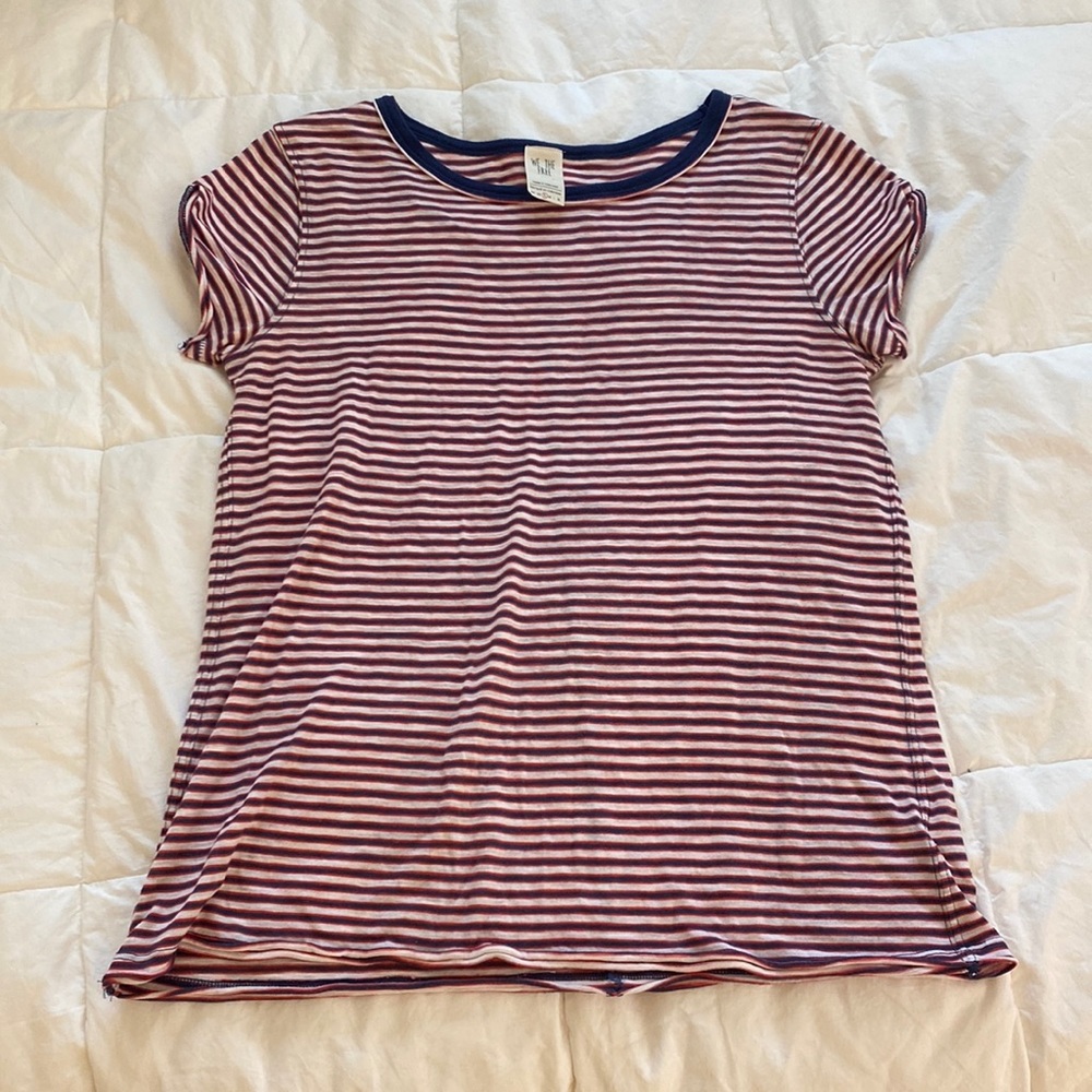 FREE PEOPLE RED WHITE AND BLUE STRIPED COTTON TSHIRT